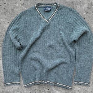 VINTAGE Melina Cozy Fuzzy V-Neck Sweater in Teal Green - Size Small